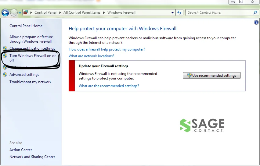 Windows Defender Firewall option