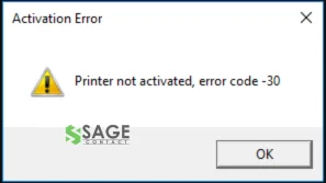 Sage 50 Printer Not Activated Error Code 30