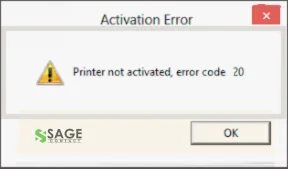 Sage Printer Not Activated Error Code 20