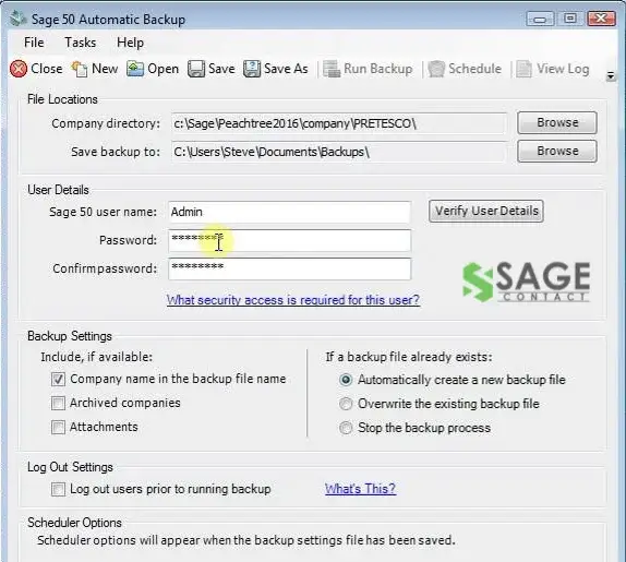 Sage 50 automatic Backup